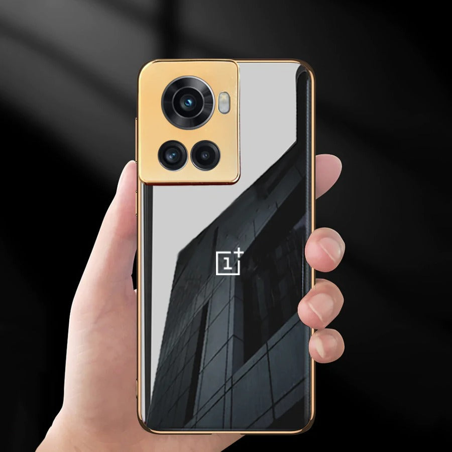 OnePlus 10R Glossy Gold Edge Back Logo Case casemarts