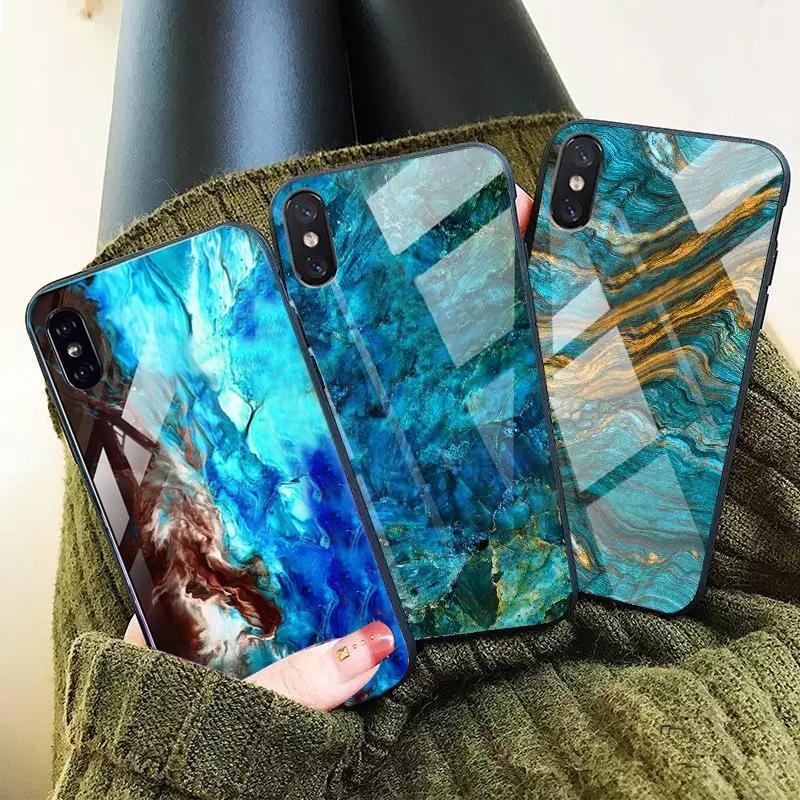 iPhone XS Max Soothing Sea Pattern Marble Glass Back Case casemarts