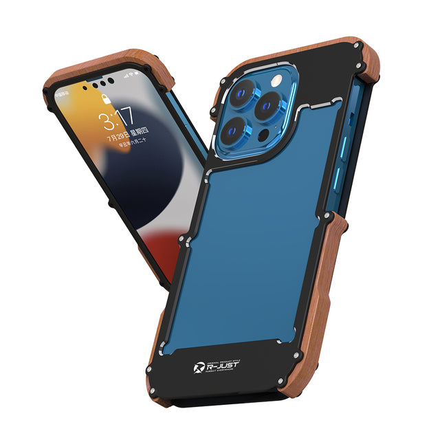 R-Just Aluminium Natural Wood Anti Shock Bumper Case - iPhone casemarts