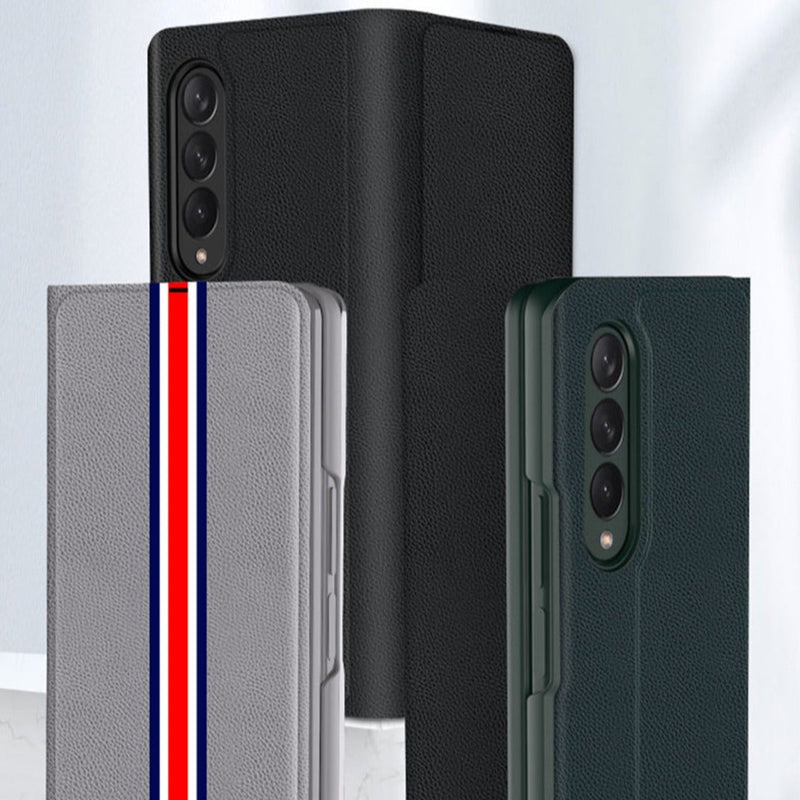 Galaxy Z Fold3 Colored Strap Leather Flip Case casemarts