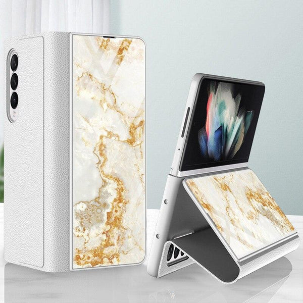 Galaxy Z Fold3 Marble Texture Glass Case casemarts