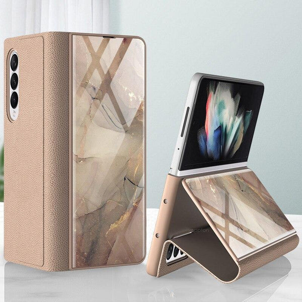 Galaxy Z Fold3 Marble Texture Glass Case casemarts