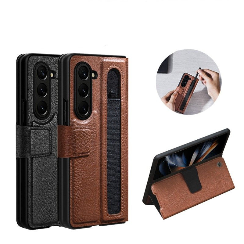 Galaxy Z Fold5 Genuine Leather Flip Case with Pen Slot casemarts