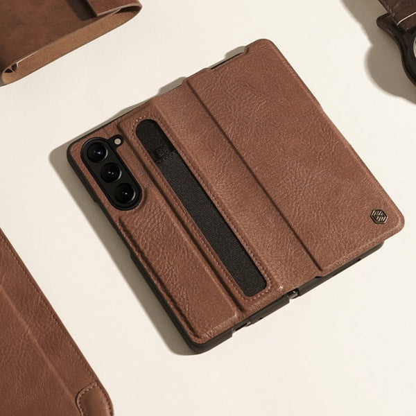 Galaxy Z Fold5 Genuine Leather Flip Case with Pen Slot casemarts