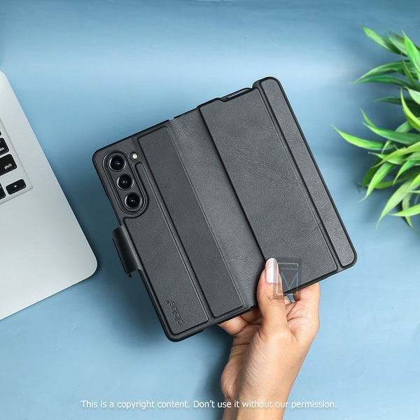 Galaxy Z Fold5 Classy Vintage-Inspired Leather Case casemarts