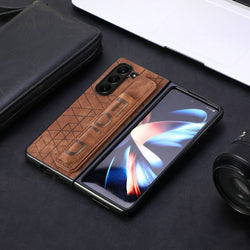 Galaxy Z Fold5 Elegant Leather Wristband & Pen Holder Case casemarts