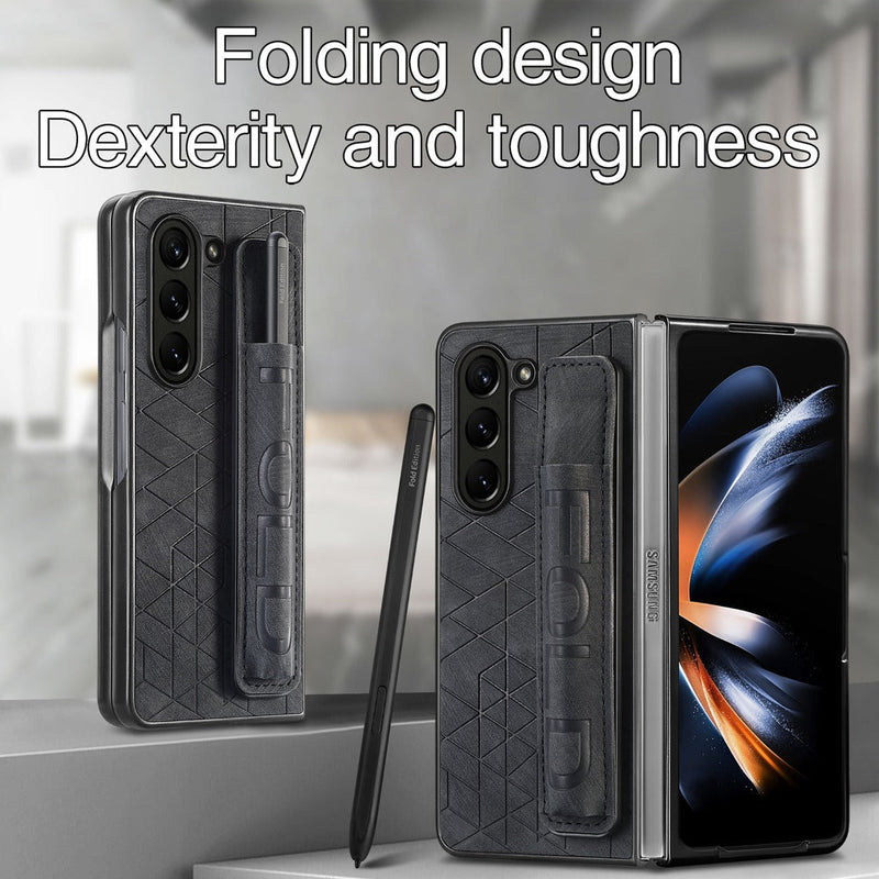 Galaxy Z Fold5 Elegant Leather Wristband & Pen Holder Case casemarts