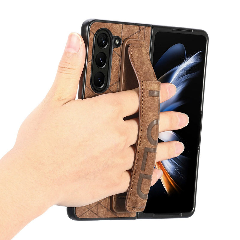 Galaxy Z Fold5 Elegant Leather Wristband & Pen Holder Case casemarts