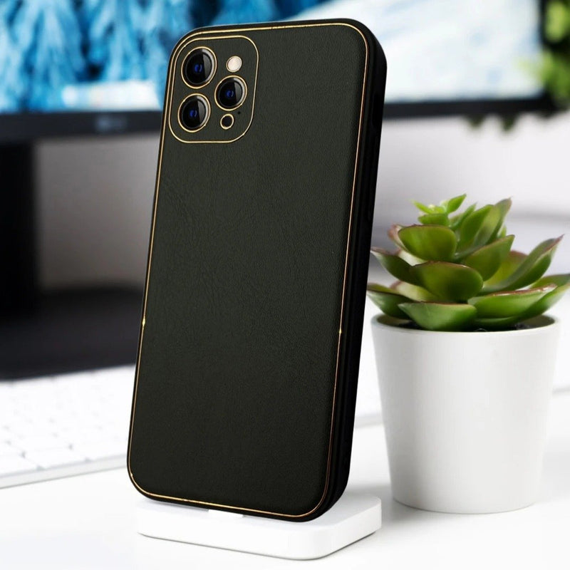 iPhone 11 Series Leather Textured Gold Plated Case casemarts