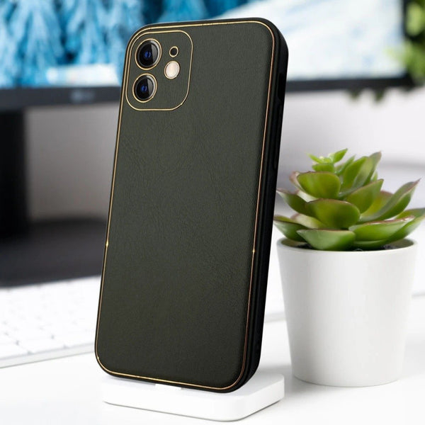 iPhone 11 Series Leather Textured Gold Plated Case casemarts