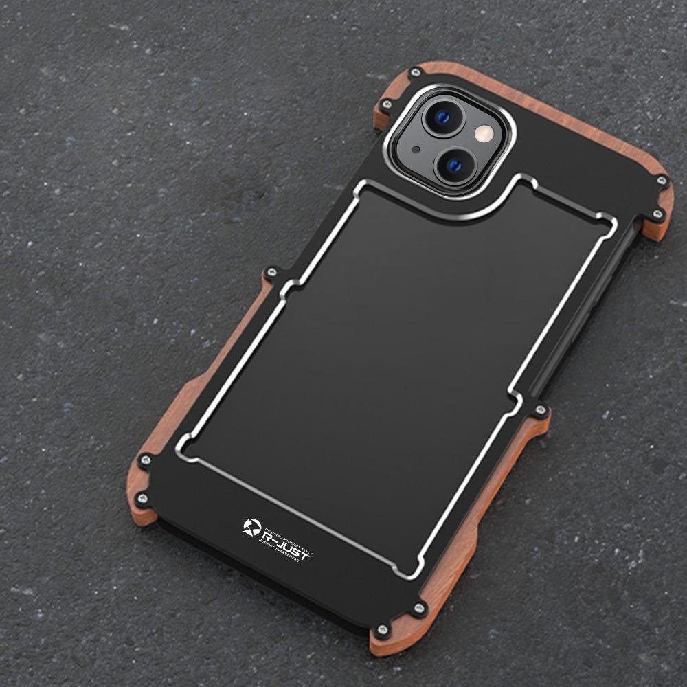 R-Just Aluminium Natural Wood Anti Shock Bumper Case - iPhone casemarts