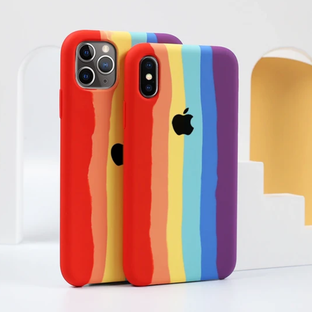 iPhone Series Rainbow Liquid Silicone Logo Case With Tempered Glass casemarts