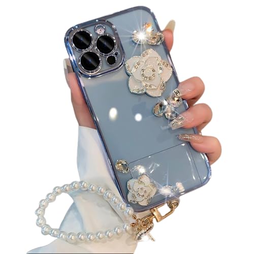 Back Cover Case for iPhone 14 Soft TPU, Shockproof Protective Blossom Grip Camellia Phone Holder Case(Blue) Urban Covers