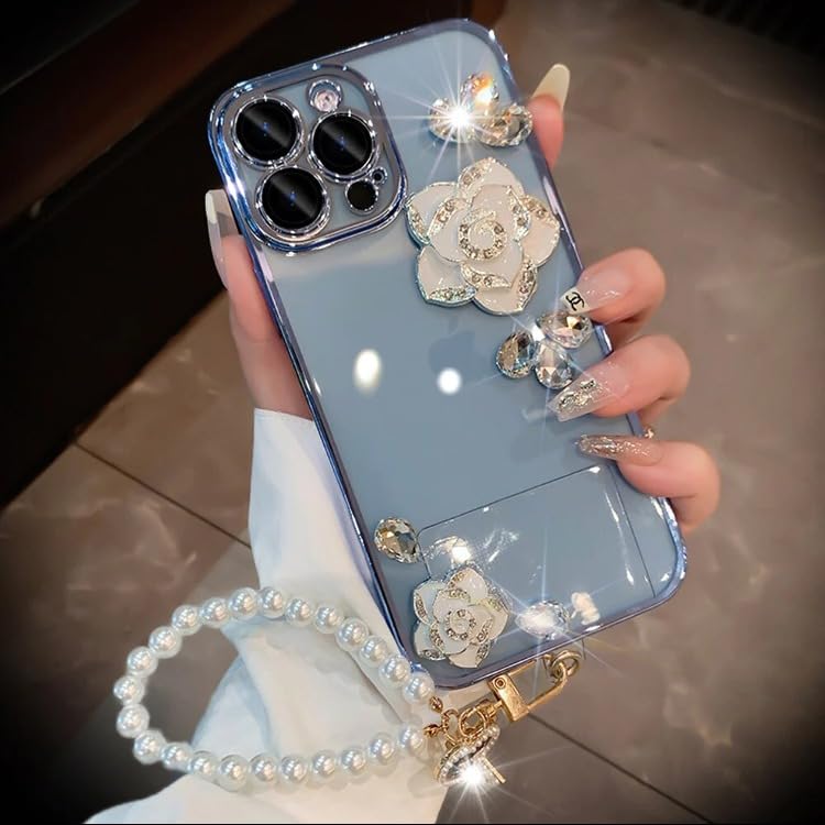 Back Cover Case for iPhone 14 Soft TPU, Shockproof Protective Blossom Grip Camellia Phone Holder Case(Blue) Urban Covers