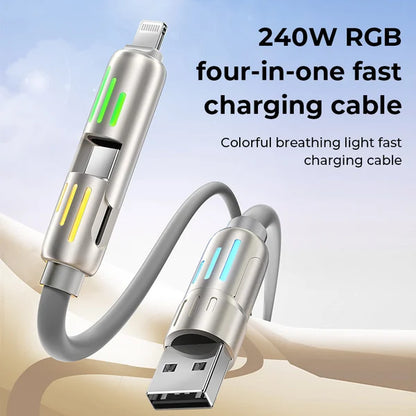 USB 2.0, 240W | 4-IN-1 RGB FAST CHARGING CABLE | TYPE-C, USB-A, LIGHTNING | COMPATIBLE WITH ALL DEVICES Shopsloom