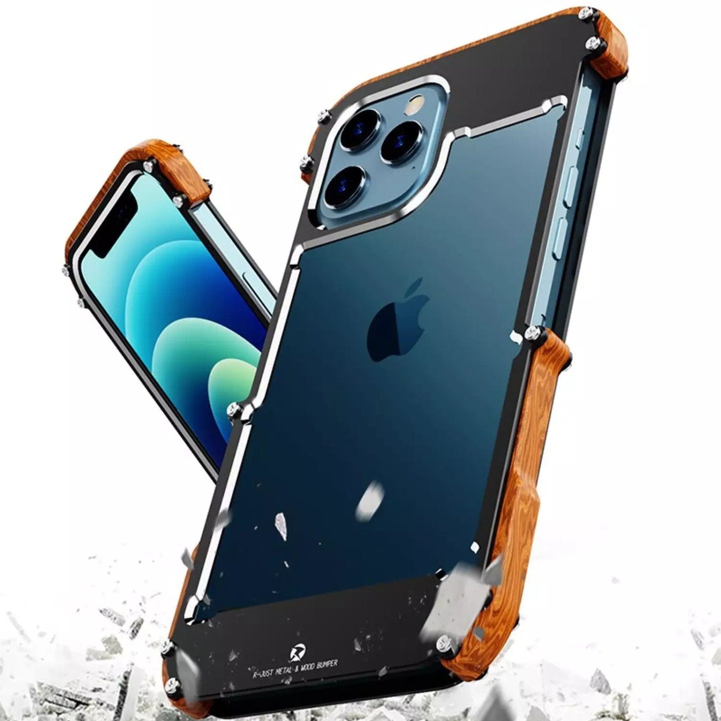 R-Just Aluminium & Natural Wood Anti-shock Bumper Case casemarts