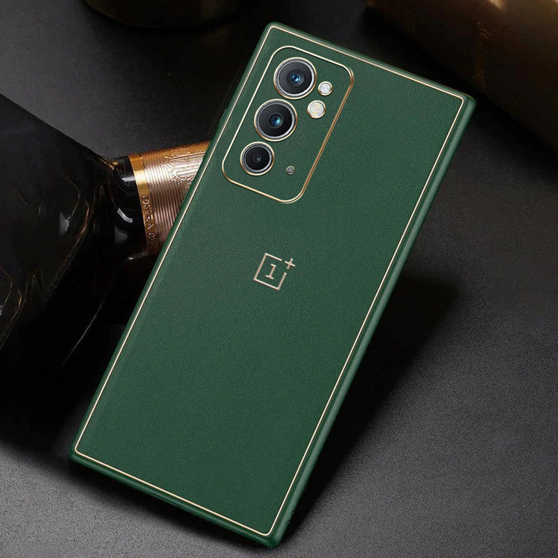 OnePlus 9RT Leather Textured Gold Plated Case casemarts