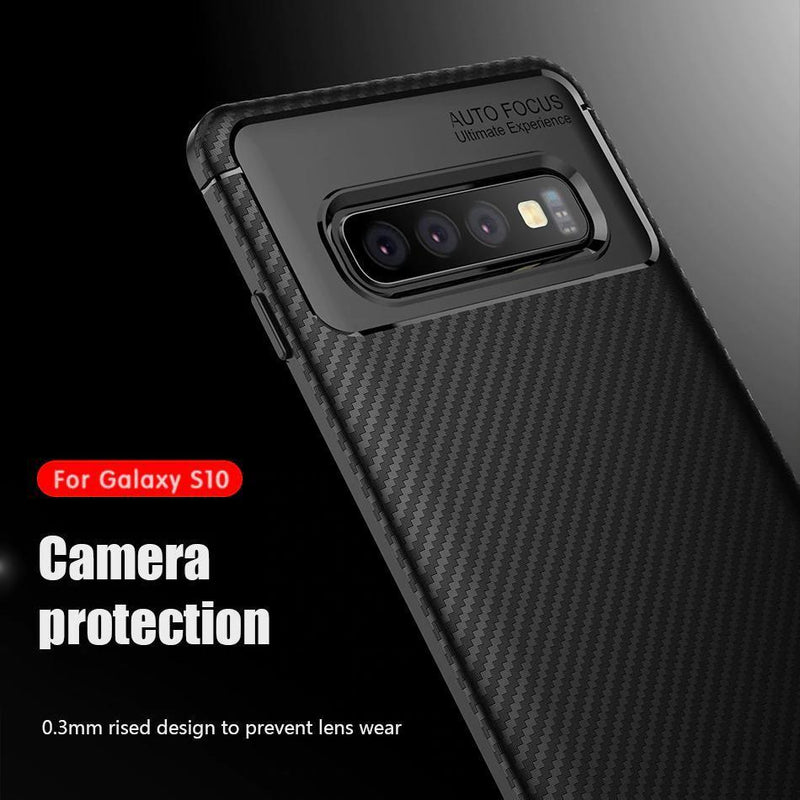 Galaxy S10 Plus Frosted Carbon Fiber Shockproof Soft Case casemarts