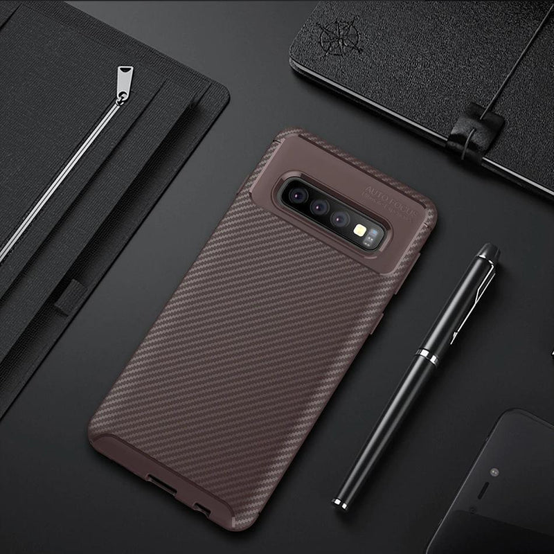 Galaxy S10 Plus Frosted Carbon Fiber Shockproof Soft Case casemarts