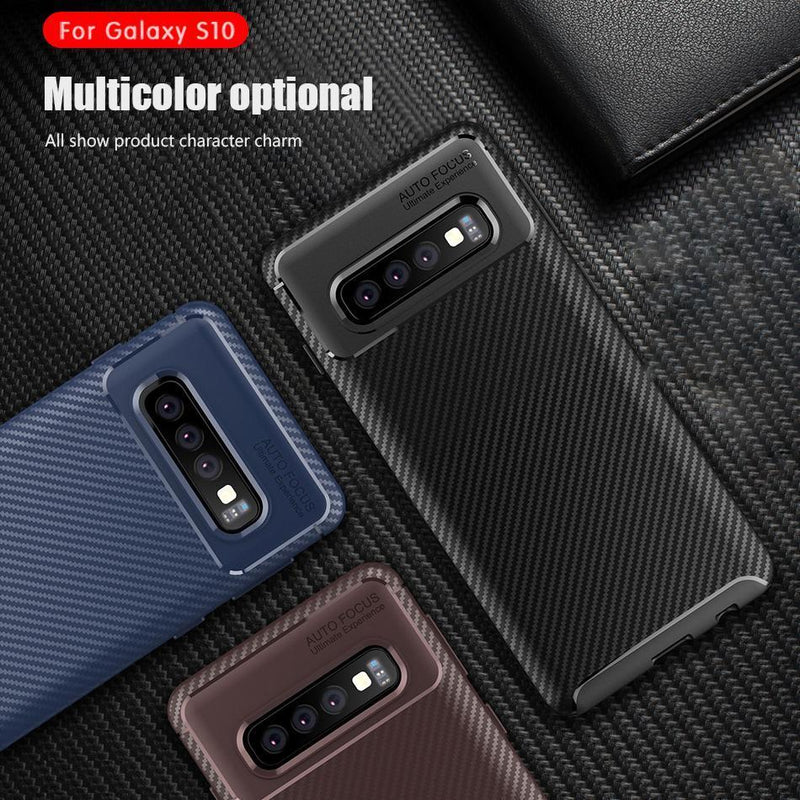 Galaxy S10 Plus Frosted Carbon Fiber Shockproof Soft Case casemarts