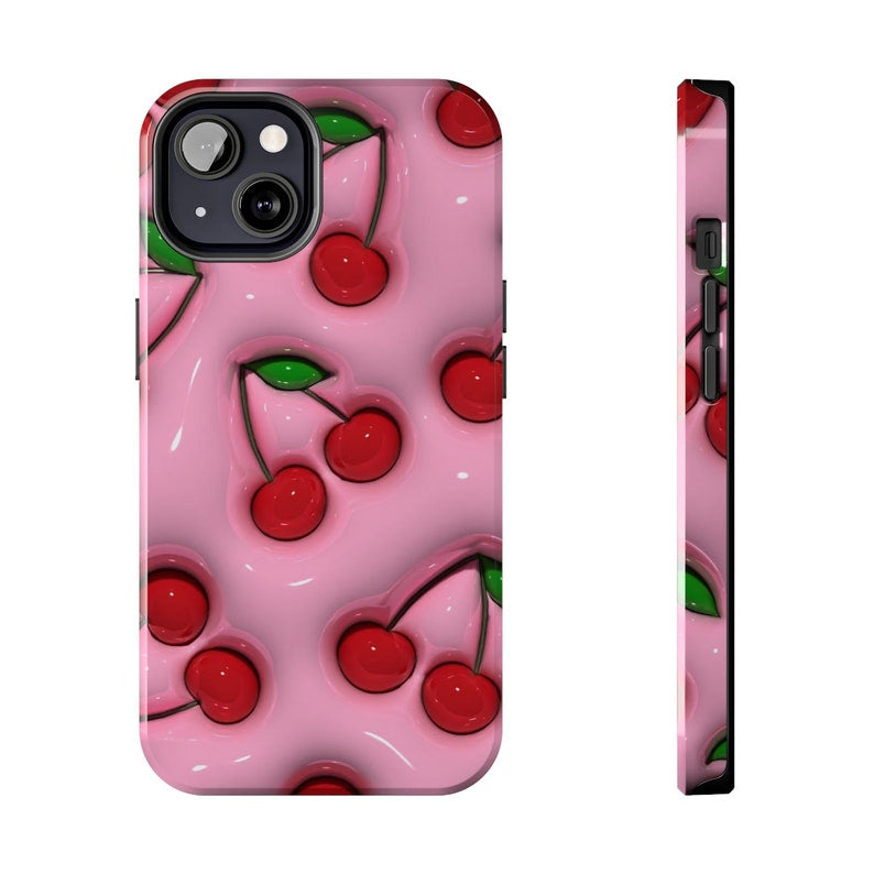 Cherries iPhone Case (Print) - 3D Optical Illusion | iPhone 15 | Unique Gifts | iPhone 14 Plus | Y2K | iPhone 12 Pro Max | Coquette | Glossy Urban Covers