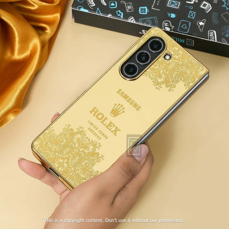 Galaxy Z Fold5 Crafted Gold Luxurious Camera Protective Case casemarts