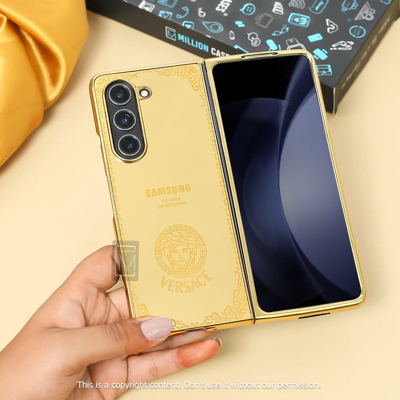 Galaxy Z Fold5 Crafted Gold Luxurious Camera Protective Case casemarts