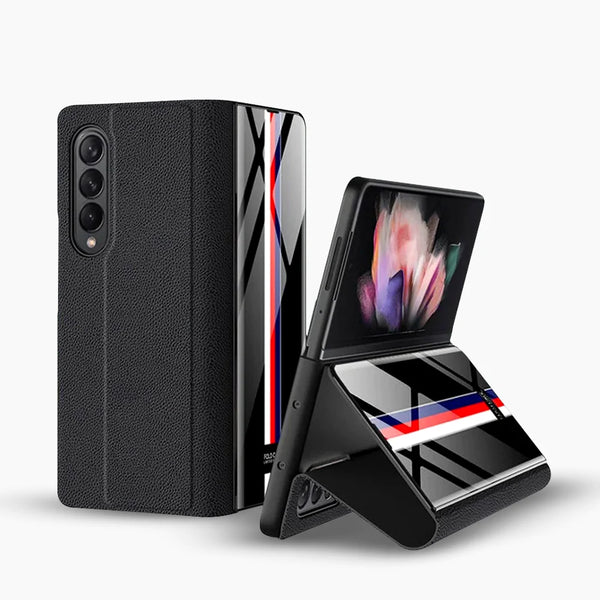 Galaxy Z Fold4 Luxury Colored Strap Glass Flip Case casemarts