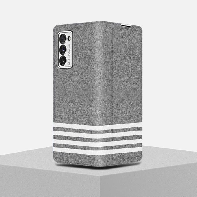 Galaxy Z Fold2 White Stripes Leather Flip Case casemarts