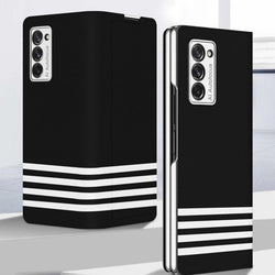 Galaxy Z Fold2 White Stripes Leather Flip Case casemarts