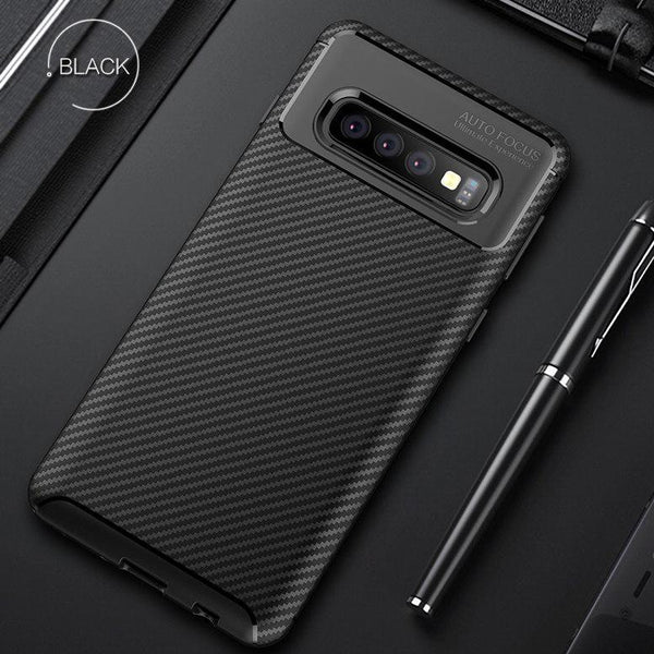 Galaxy S10 Plus Frosted Carbon Fiber Shockproof Soft Case casemarts