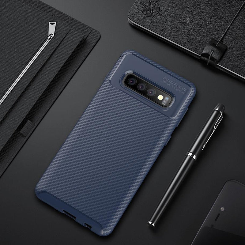 Galaxy S10 Plus Frosted Carbon Fiber Shockproof Soft Case casemarts