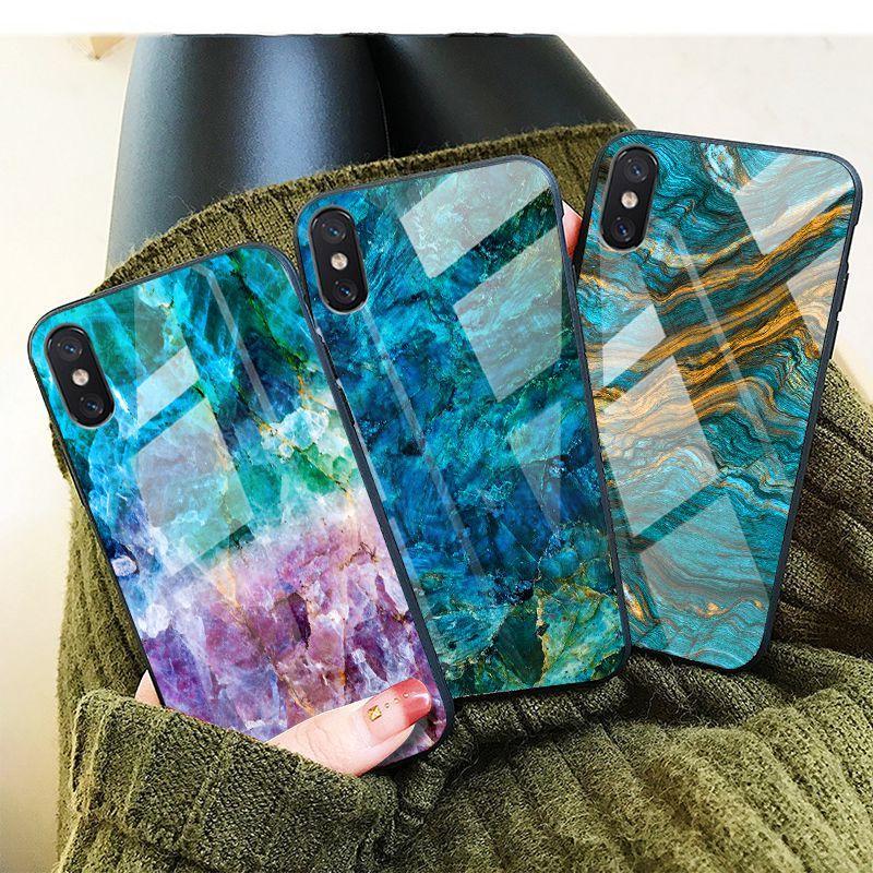 iPhone XS Soothing Sea Pattern Marble Glass Back Case casemarts