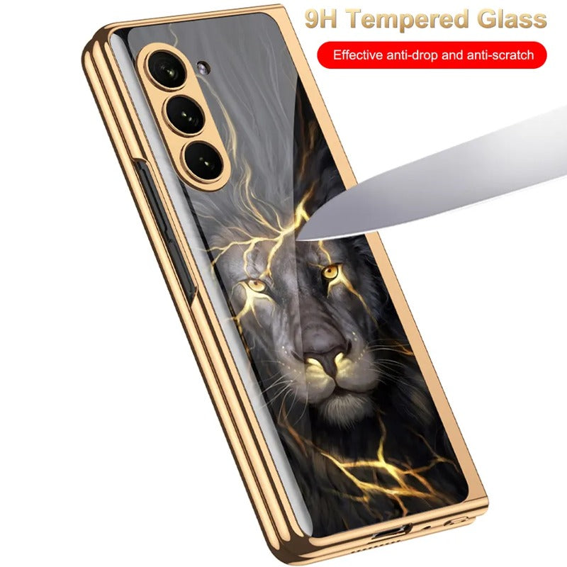 Galaxy Z Fold5 Lion Pattern Glass Case casemarts