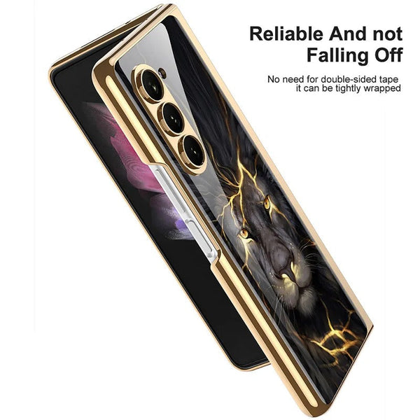 Galaxy Z Fold5 Lion Pattern Glass Case casemarts