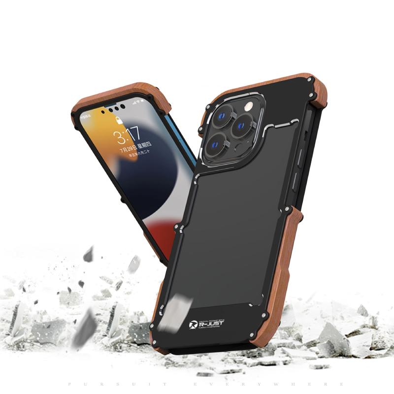 R-Just Aluminium Natural Wood Anti Shock Bumper Case - iPhone casemarts