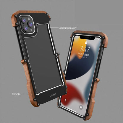 R-Just Aluminium Natural Wood Anti Shock Bumper Case - iPhone casemarts