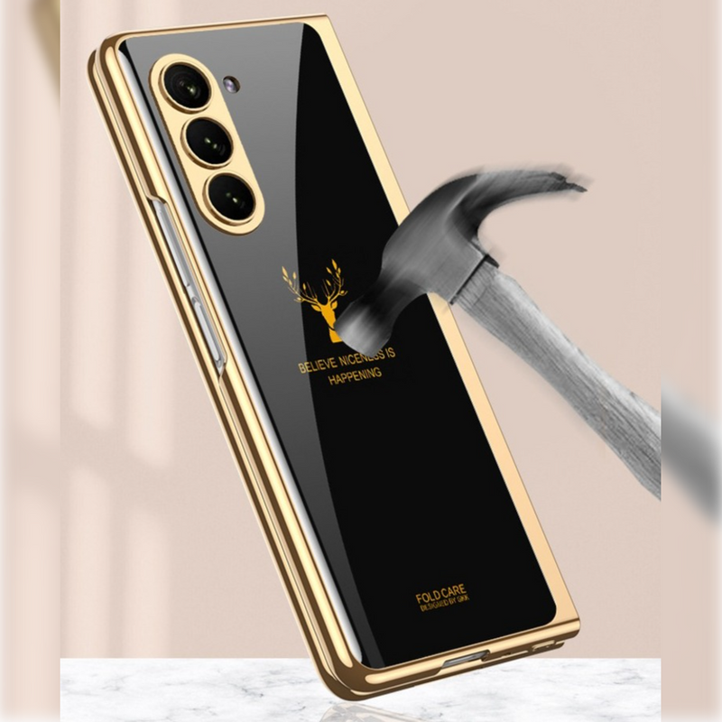 Galaxy Z Fold5 Electroplating Deer Print Glass Case casemarts