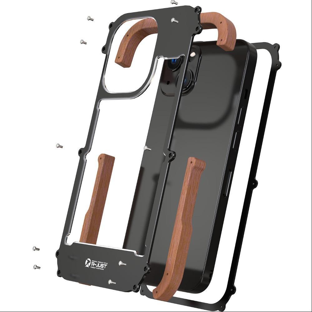 R-Just Aluminium Natural Wood Anti Shock Bumper Case - iPhone casemarts