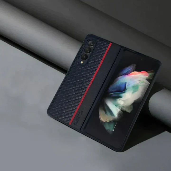 Galaxy Z Fold4 Frosted Carbon Fiber PU Leather Protective Case casemarts