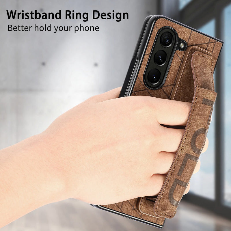 Galaxy Z Fold5 Elegant Leather Wristband & Pen Holder Case casemarts