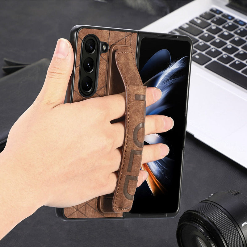 Galaxy Z Fold5 Elegant Leather Wristband & Pen Holder Case casemarts