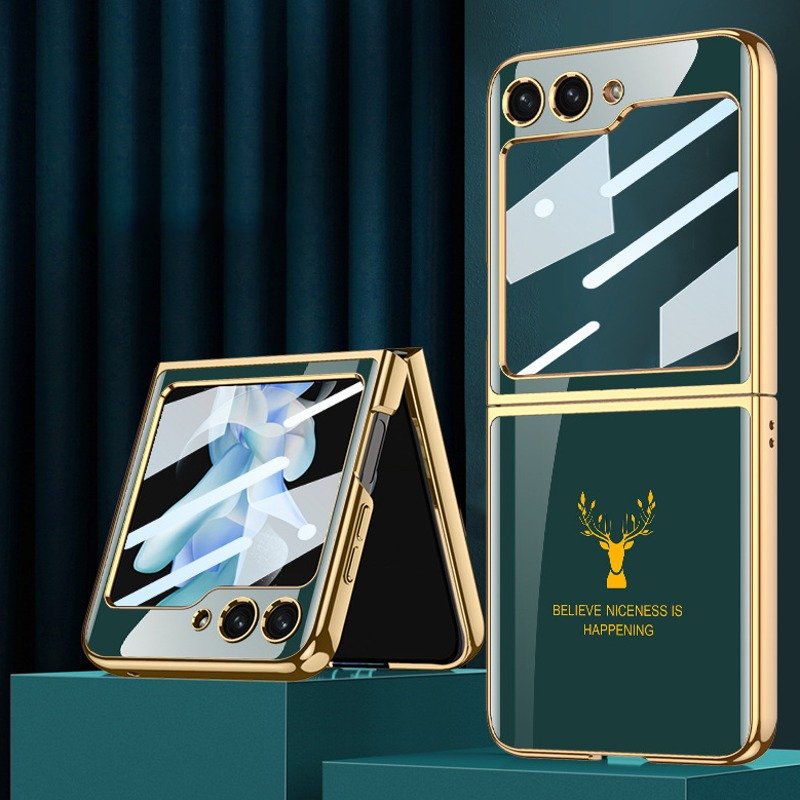 Galaxy Z Flip5 Electroplating Deer Print Glass Case casemarts