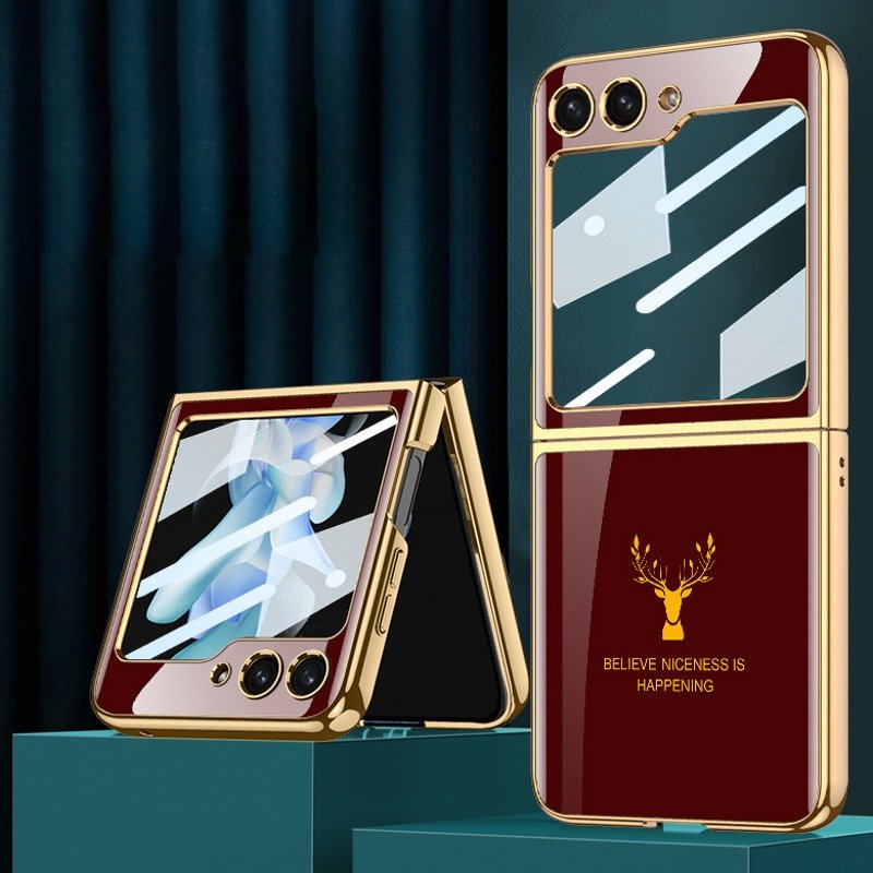 Galaxy Z Flip5 Electroplating Deer Print Glass Case casemarts