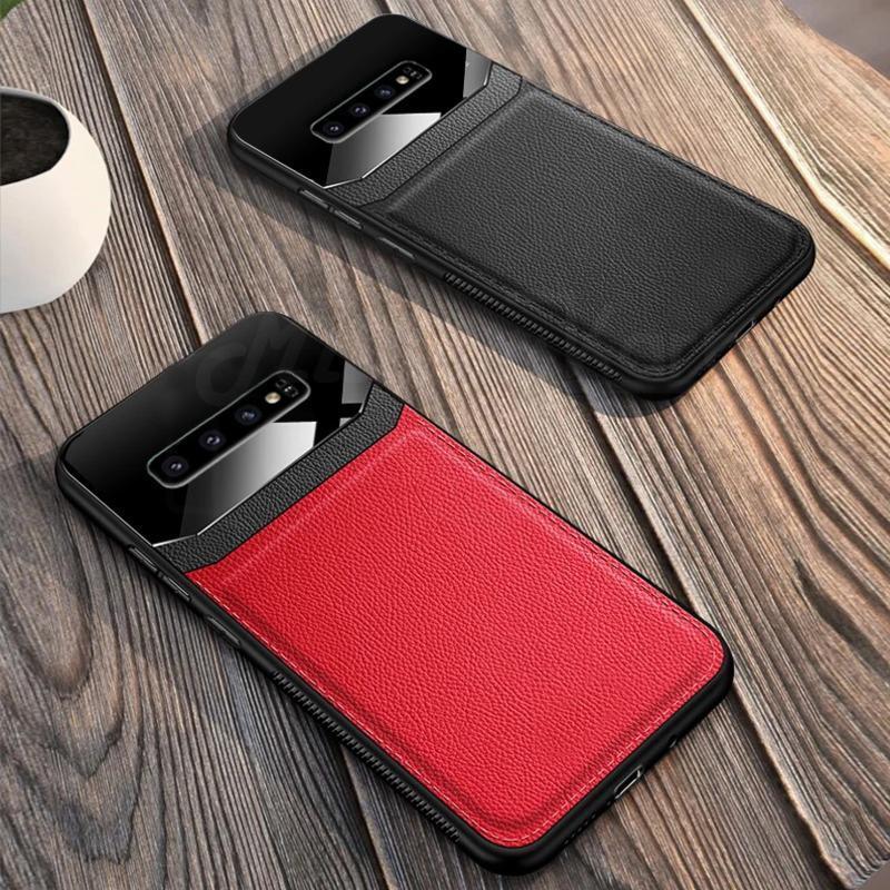 Galaxy S10 Sleek Slim Leather Glass Case casemarts