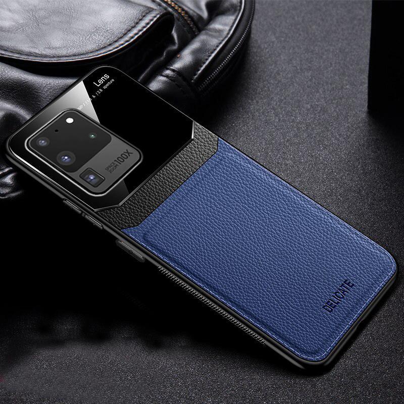 Galaxy S20 Ultra Sleek Slim Leather Glass Case casemarts