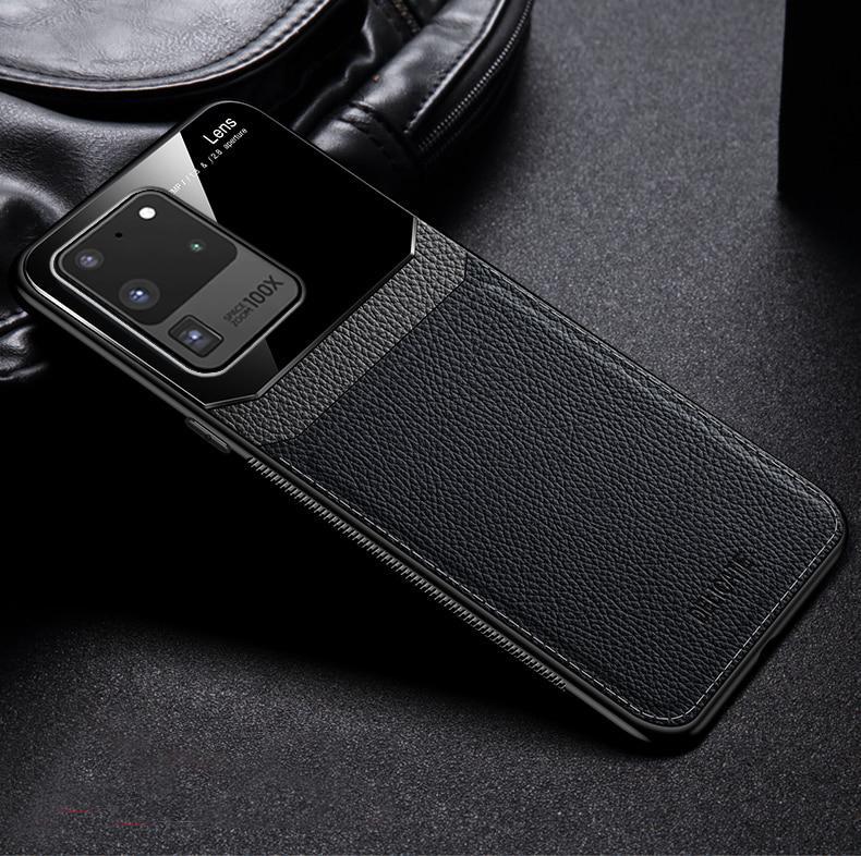 Galaxy S20 Ultra Sleek Slim Leather Glass Case casemarts