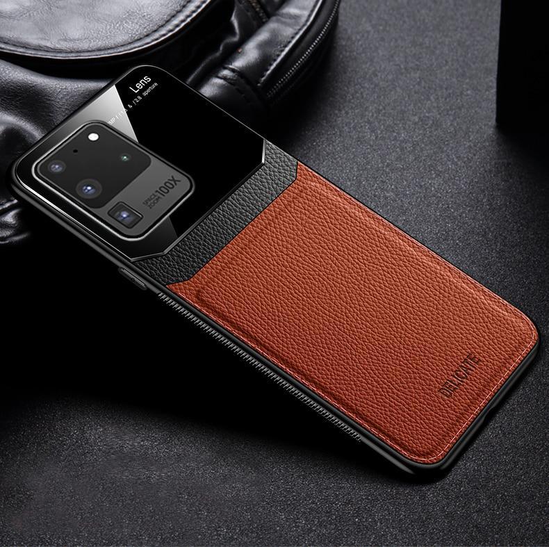 Galaxy S20 Ultra Sleek Slim Leather Glass Case casemarts