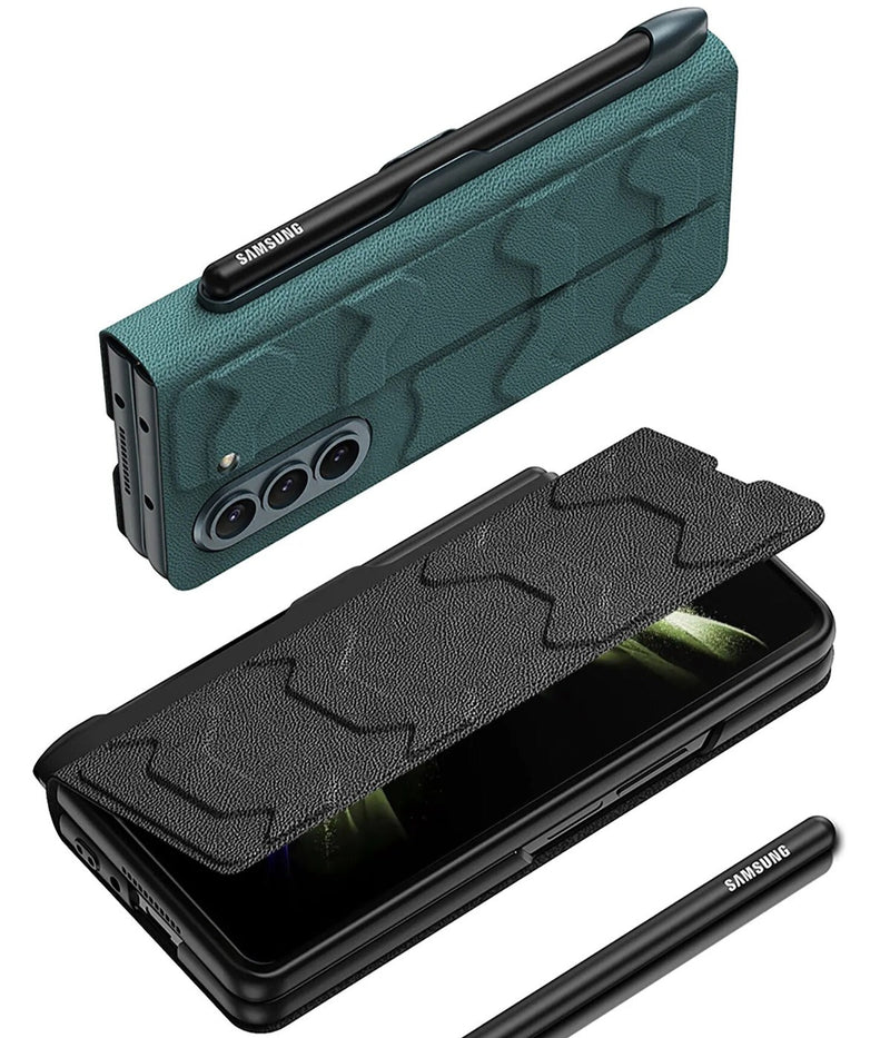 Galaxy Z Fold5 Shell Film Integrated Warrior Leather Case casemarts