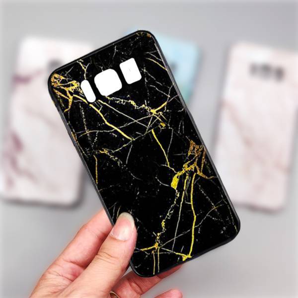 Galaxy S Series Gold Dust Texture Marble Glass Case casemarts